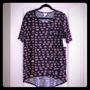 LuLaRoe Irma Blouse Sz XXS brown w/polka dots NWT